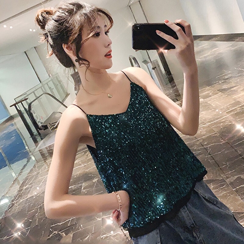 Áo 2 dây đính kim tuyến lấp lánh thời trang sành điệu dành cho nữ