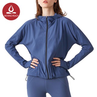 Áo Khoác Thể Thao MOVING PEACH BSE Cho Nữ Tập Gym/Chạy Bộ Dáng Rộng Có Nón Và Khóa Kéo