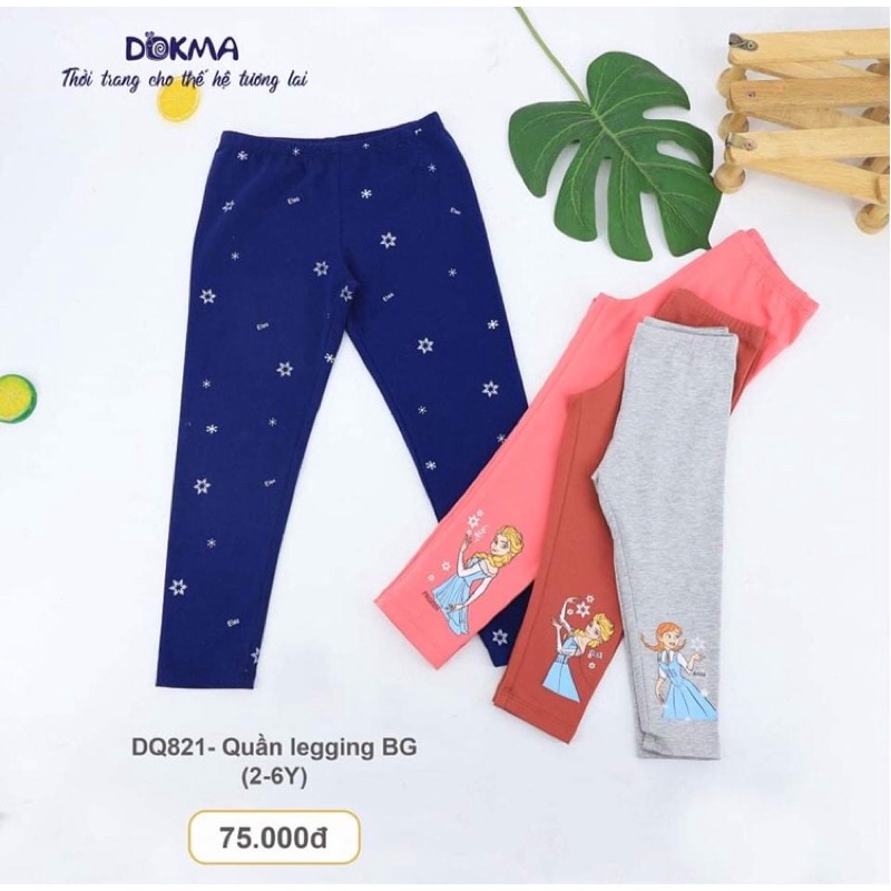 Quần legging cotton Dokma cho bé gái họa tiết công chúa, có size từ 2-6 tuổi