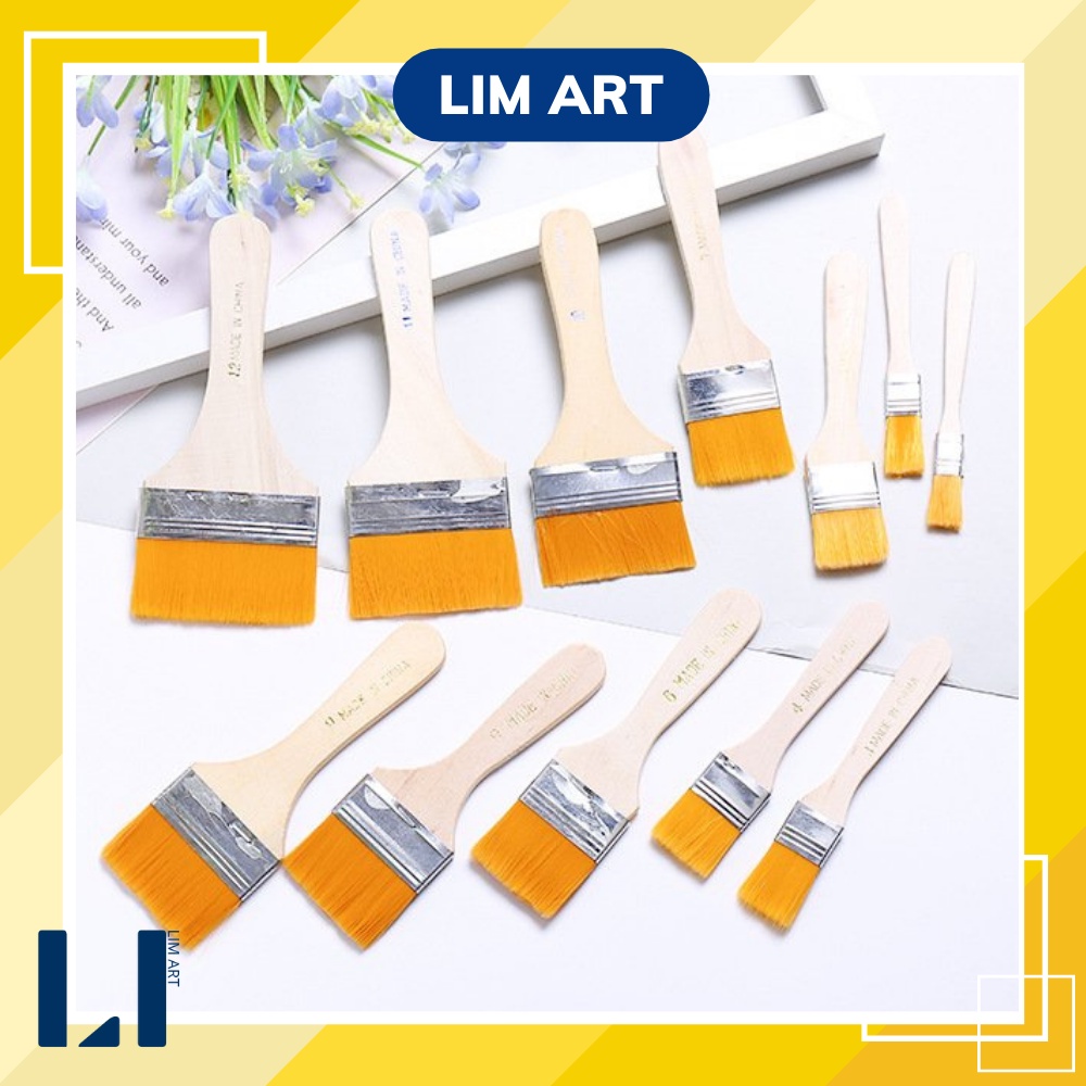 Cọ vẽ cán gỗ bản lớn nhiều size, panhxo chổi vẽ, panh xô chuyên dụng màu nước, acrylic, sơn dầu,...