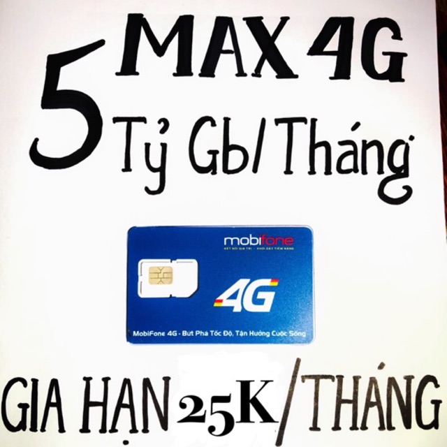 Sim 4G max 5 tỷ Gb . Gia hạn 25K