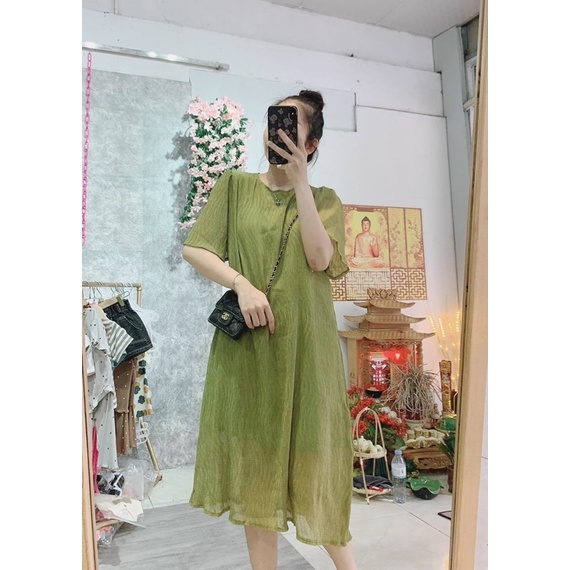 Đầm tằm dáng suông viền bèo siêu xinh