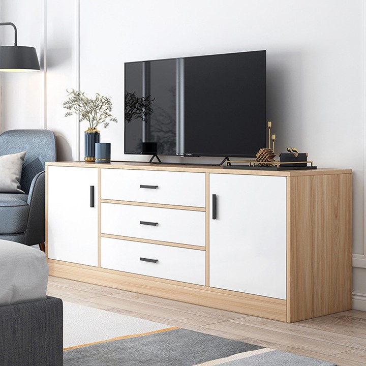 Tủ tivi phòng khách hiện đại bằng gỗ 1m4 cao cấp - Kệ TV thông minh 2 cánh 3 ngăn kéo để đồ decor trang trí nhà đẹp