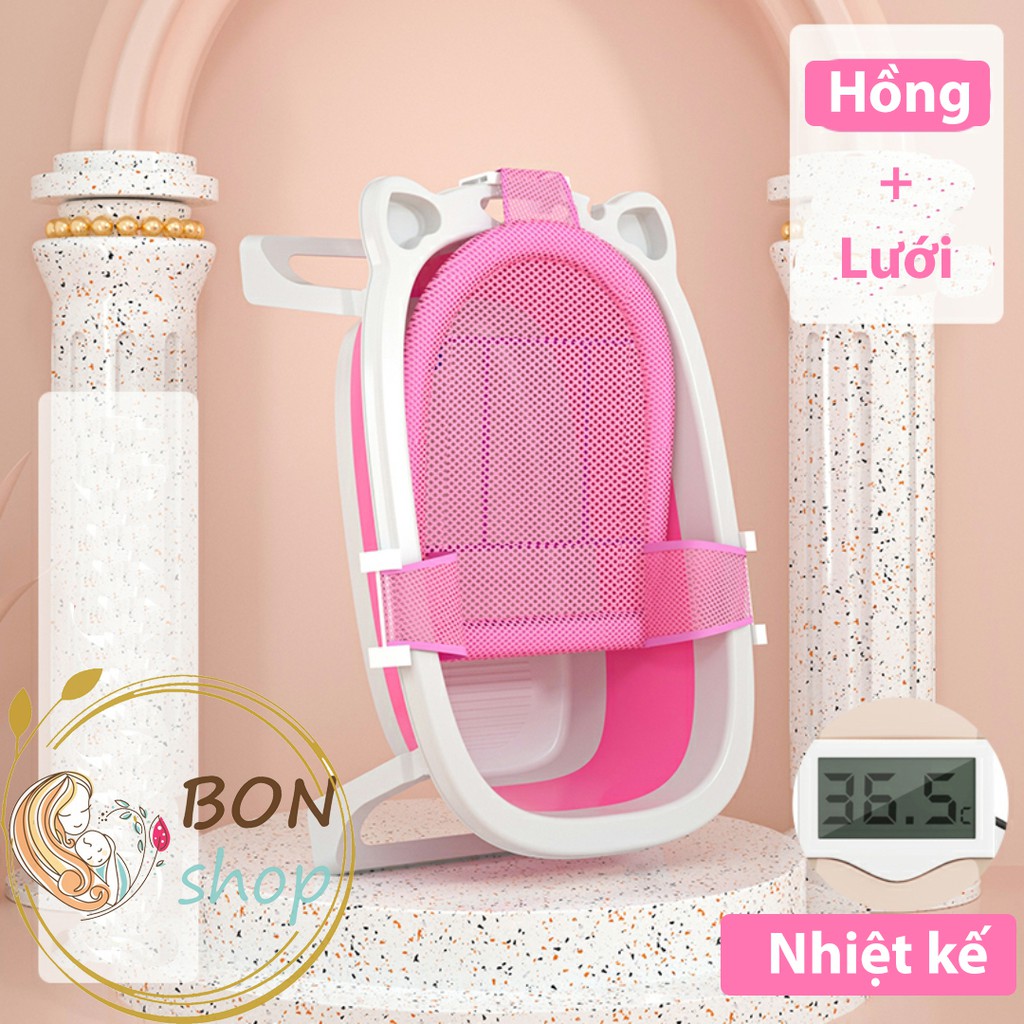 Chậu Tắm Gấp Gọn Cho Bé Có Nhiệt Kế Đo Nhiệt Độ Nước, Phao Tiện Dụng Kèm ảnh thật