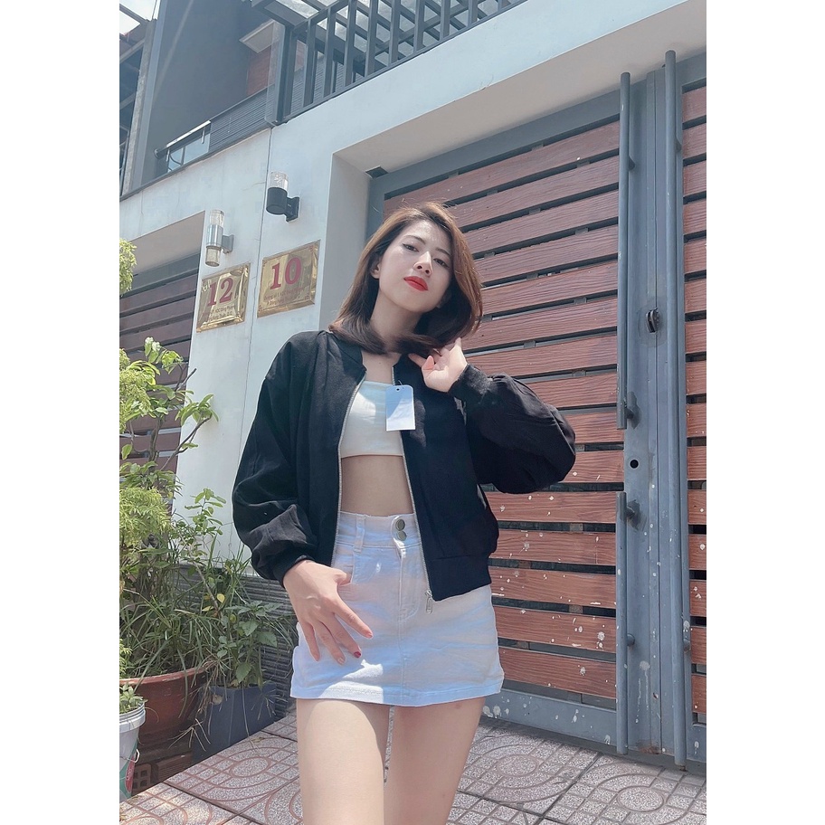 Áo khoác bomber nữ croptop dáng lửng trơn TEEMO BB213