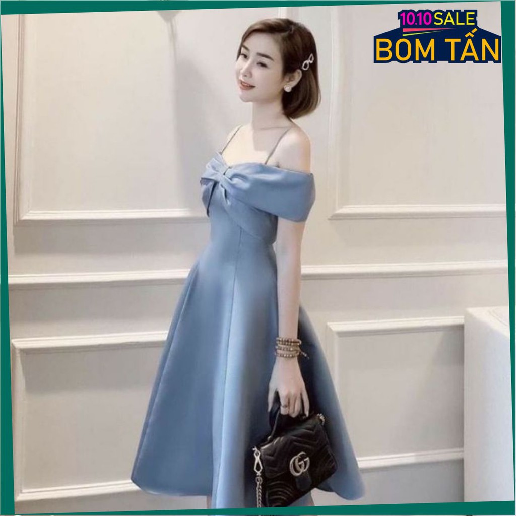 ĐẦM XOÈ RỚT VAI NƠ NGỰC CHẤT THUN UMI DÀY TASLA