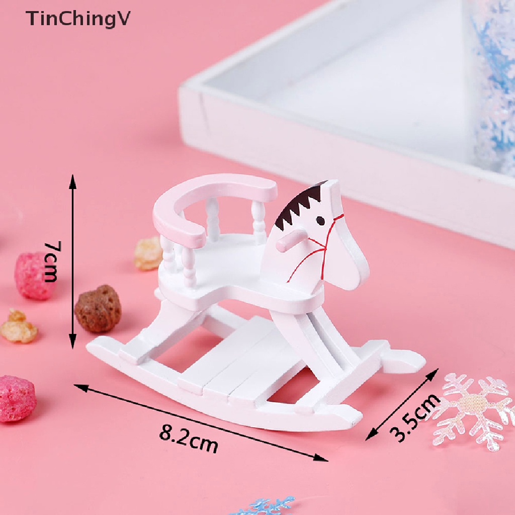 Mô hình ghế ngựa bập bênh đáng yêu bằng gỗ tỉ lệ 1: 12 trang trí nhà búp bê