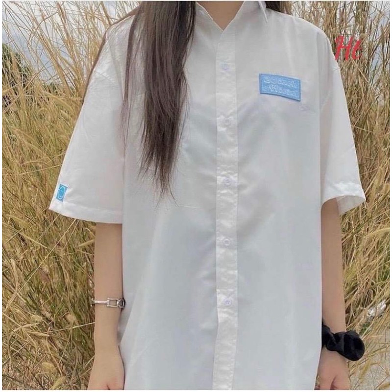 Áo sơ mi mác xanh lô gô tay HT12