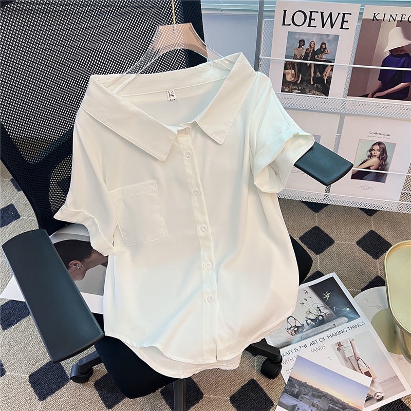 Áo Sơ Mi chiffon Tay Ngắn Dáng Rộng Màu Trơn Phong Cách Hàn Quốc Thời Trang Mùa Hè Cho Nữ