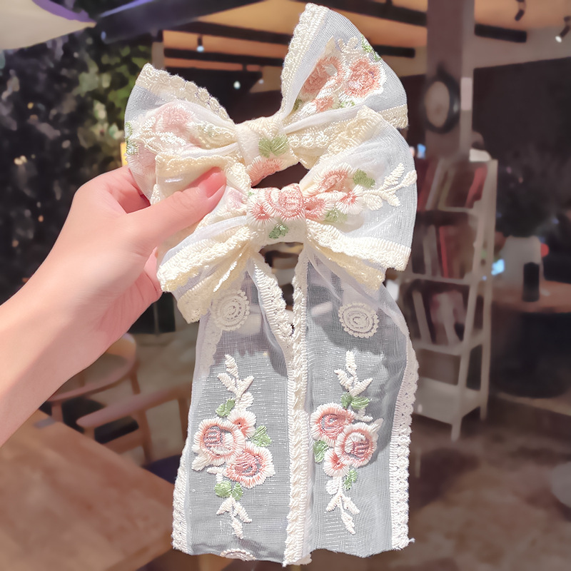 Kẹp tóc DODDER đính nơ thêu họa tiết dễ thương cho nữ