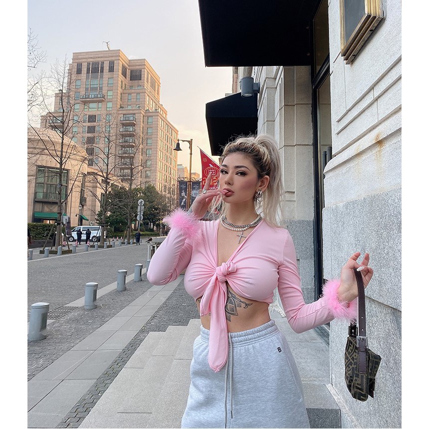 Áo Croptop dài tay  Free ship  phong cách Latin