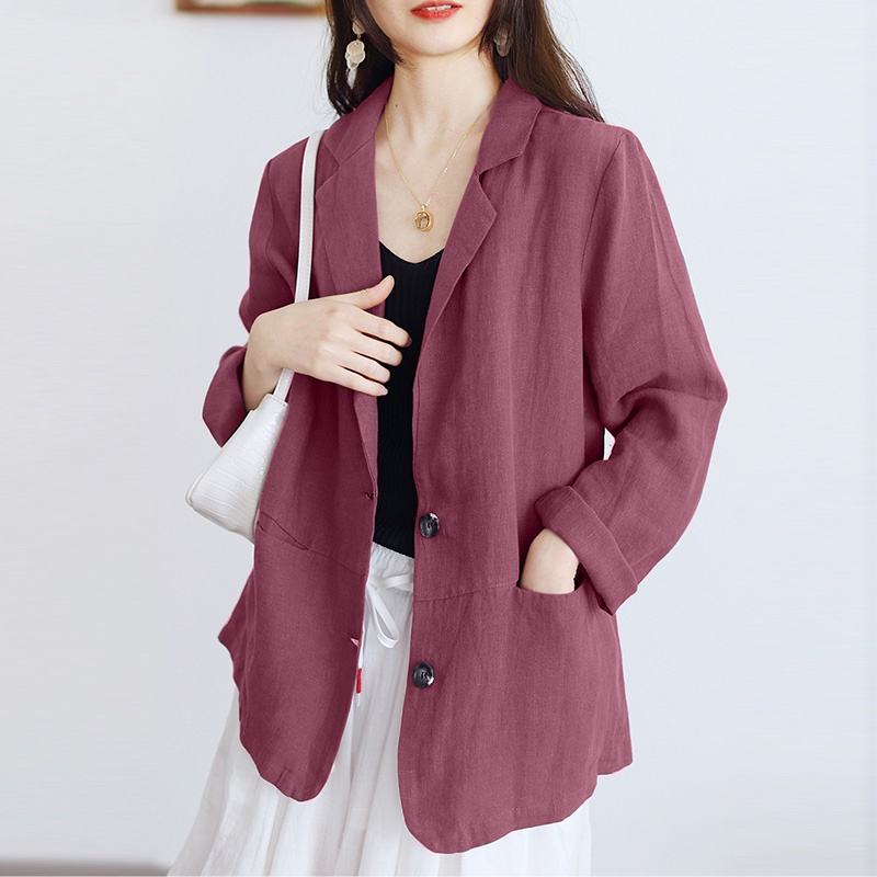 Áo khoác blazer ZANZEA tay dài cổ bẻ màu trơn vải cotton dáng rộng phong cách đường phố cá tính cho nữ | WebRaoVat - webraovat.net.vn