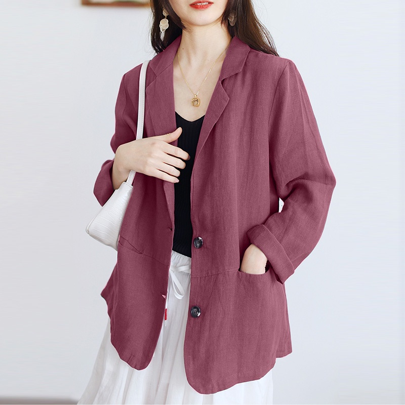 Áo khoác blazer ZANZEA tay dài cổ bẻ màu trơn vải cotton dáng rộng phong cách đường phố cá tính cho nữ