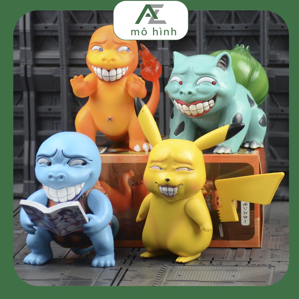 Mô hình Pokemon Pikachu siêu bựa mặt troll cute, Charmander Squirtle Bulbasaur, figure pikachu vui nhộn, nhân vật anime