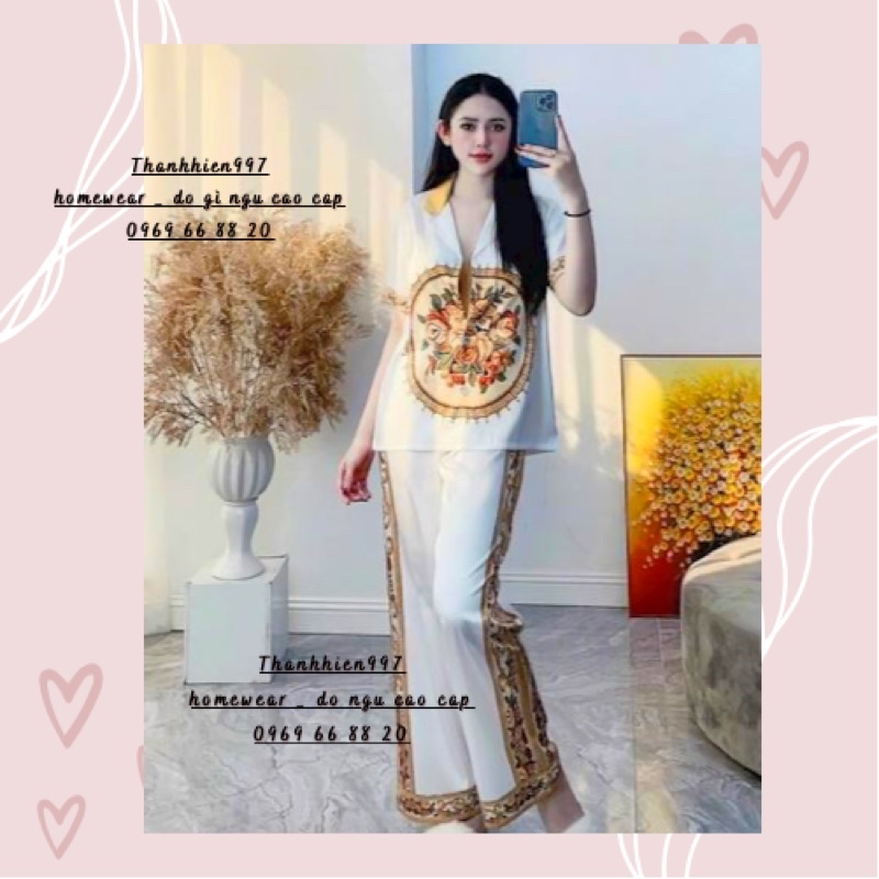 PIJAMA ĐÙI - TAY NGẮN - TAY DÀI HOA TRÀ NÂU N004