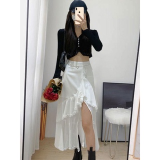 Chân váy xẻ tà hai tầng viền ren❤