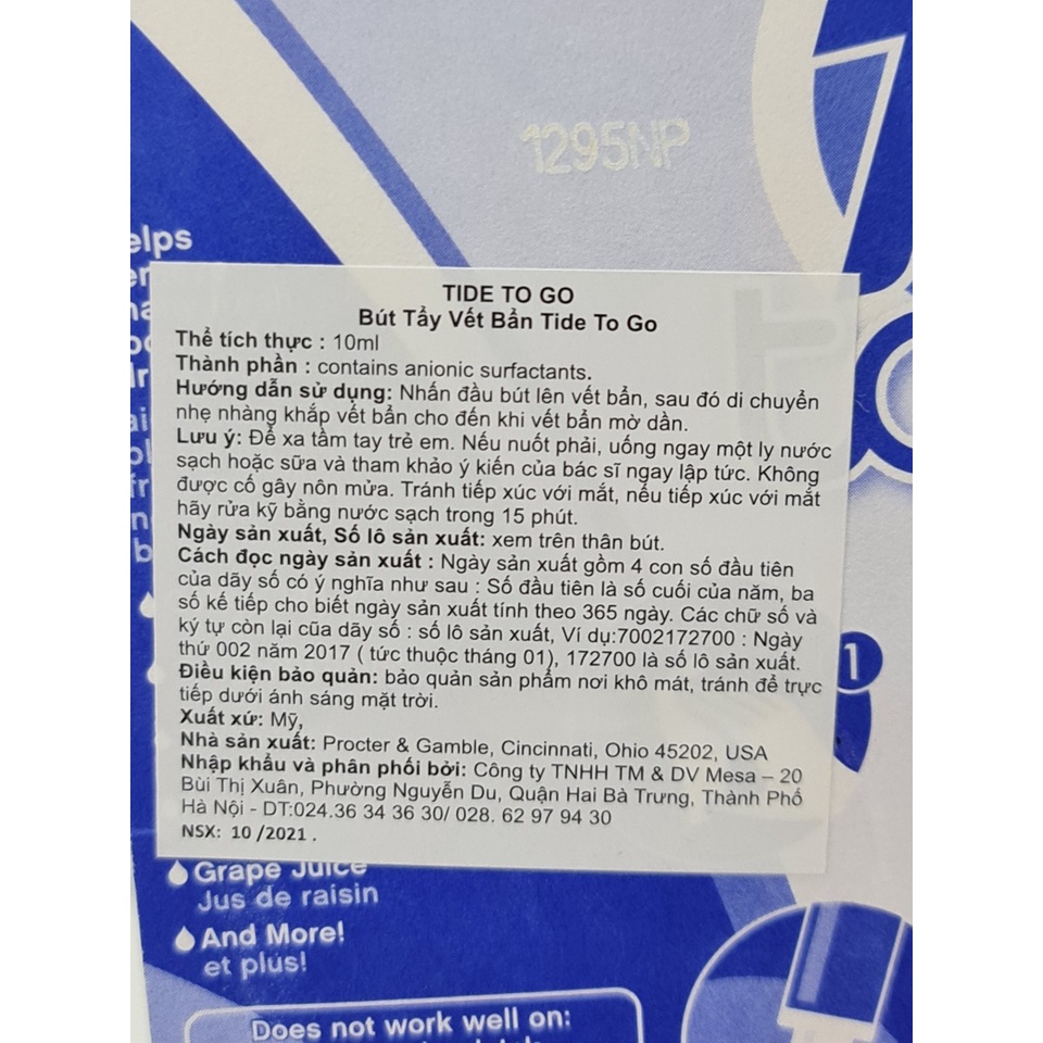 Bút Tẩy Vết Bẩn Quần Áo Tide To Go 10ml Mỹ