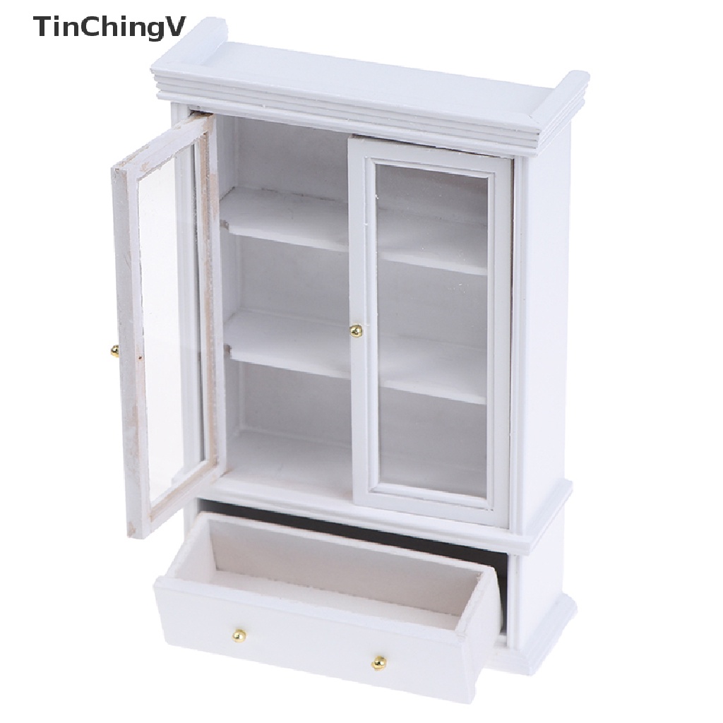 Mô Hình Tủ Gỗ Màu Trắng Trang Trí Nhà Búp Bê Tỉ Lệ 1: 12