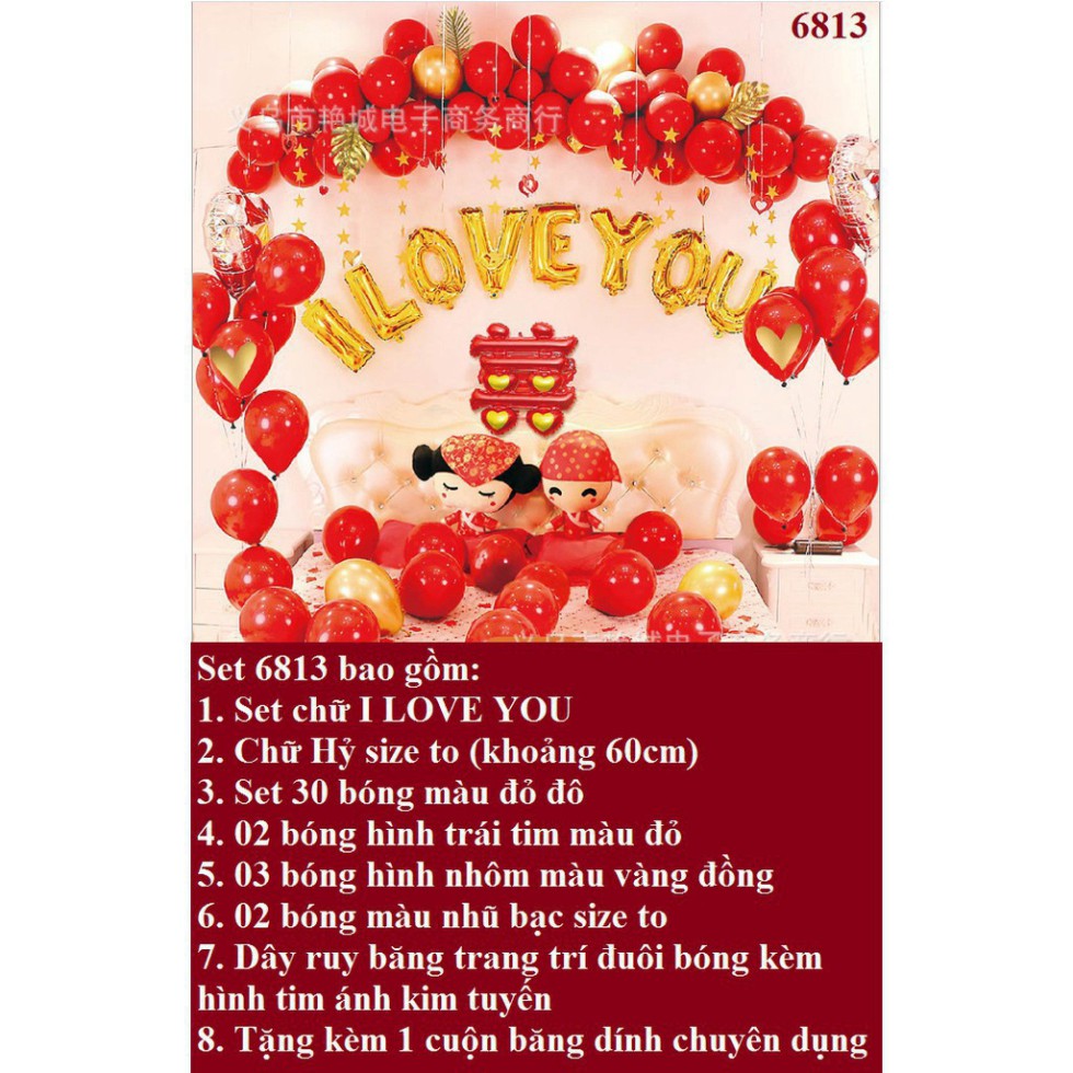 Set bóng trang trí phòng cưới HAPPY WEDDING bong bóng tráng nhôm