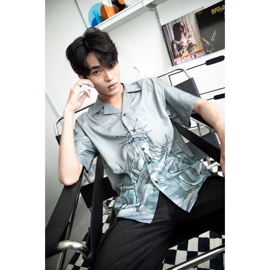 MENDE - Libartas Shirt Xám - Áo sơ mi nam tay ngắn