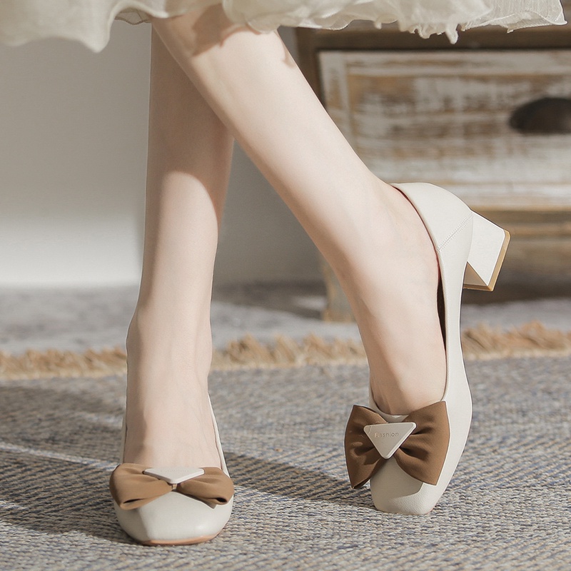 Giày Cao Gót Da Mềm Mũi Vuông Thoải Mái Phong Cách Hàn Quốc Cho Nữ Size 34-40