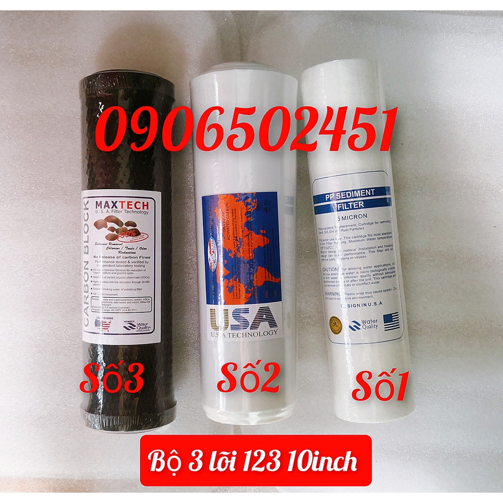 COMBO Bộ lọc nước sinh hoạt 3 cấp 30C3  và Bộ 3 lõi lọc nước số 1 2 3  10INCH