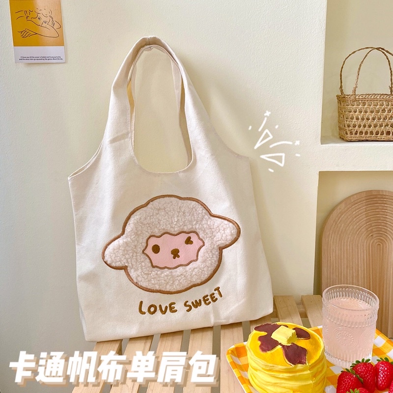 Túi Canvas Bag Thêu Bông siêu dễ thương cho những cô nàng bánh bèo nhẹ nhàng Zanmoo