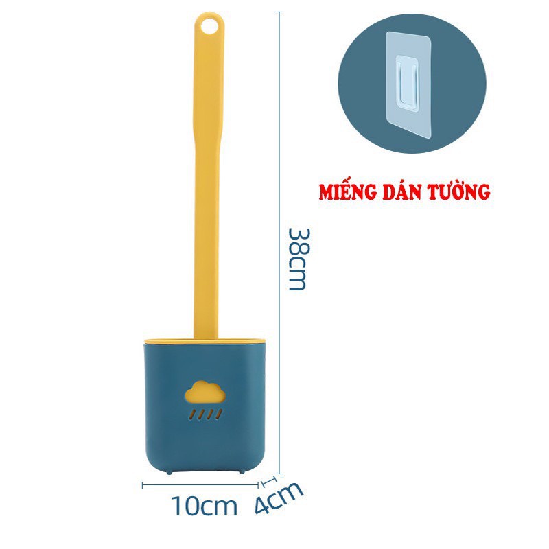 Cọ Vệ Sinh Toilet Bồn Cầu, Chổi Cọ Nhà Tắm hình đám mây bằng Silicon cao cấp kèm hộp treo tường chắc chắn dài 38*4*10 cm