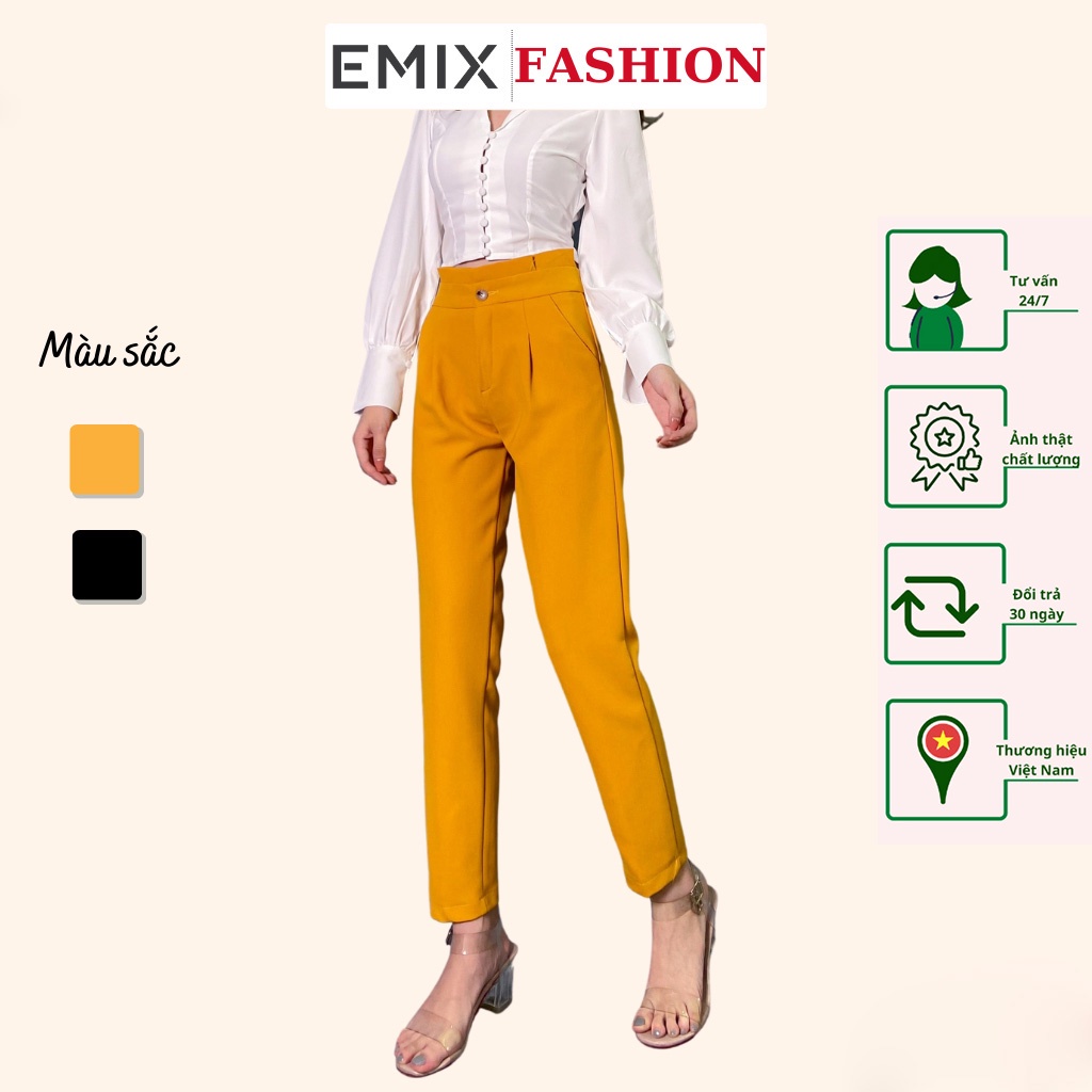 Quần tây nữ baggy công sở cạp bèo EMIX (2 màu), cạp cao, bèo, khóa giữa, dáng dài, vải tuyết mưa mềm mịn, giãn nhẹ