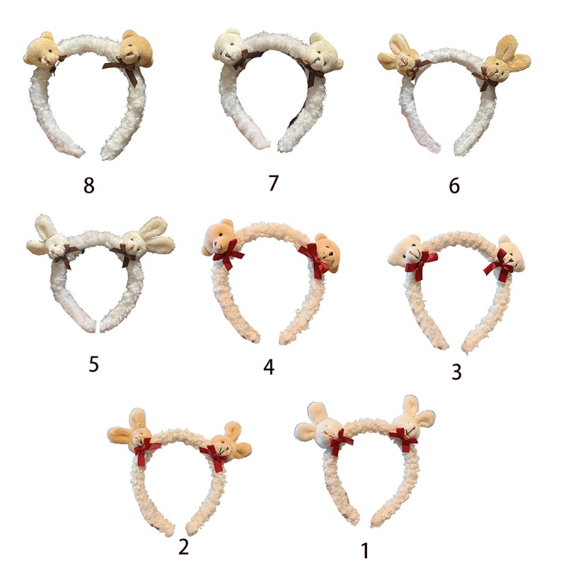 Flgo Băng Đô Cài Tóc Lông Thỏ Giả Mềm Mại Họa Tiết Gấu Hoạt Hình