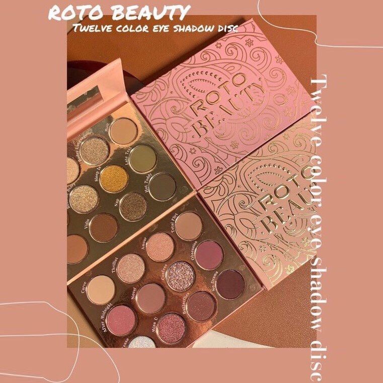 Bảng phấn mắt 12 màu nhũ lì bắt sáng ROTO Beauty Pressed Powder Palette xinh xắn hot trend ROTO02