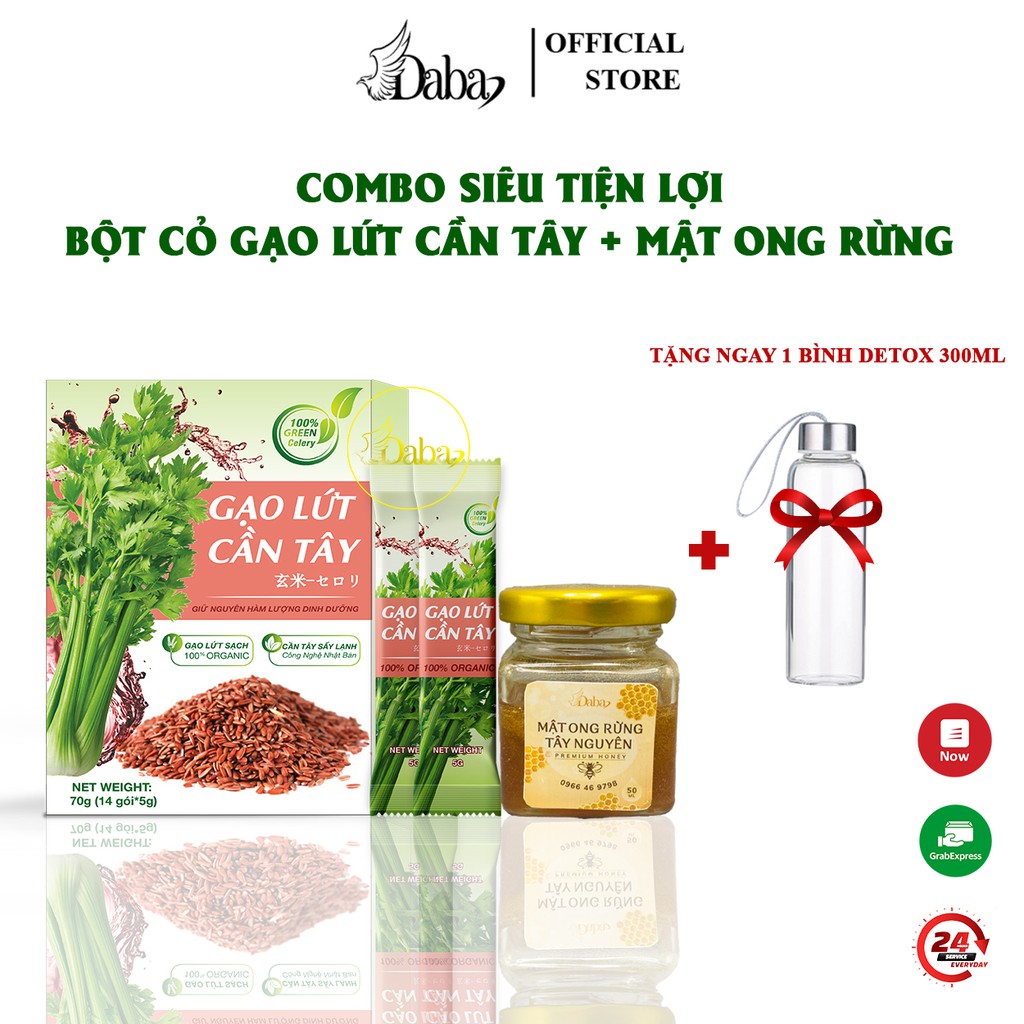 Combo gạo lứt cần tây (70g) và Mật ong rừng nguyên chất (50ml) giảm cân hiệu quả giảm hấp thu tinh bột thể thao gym.