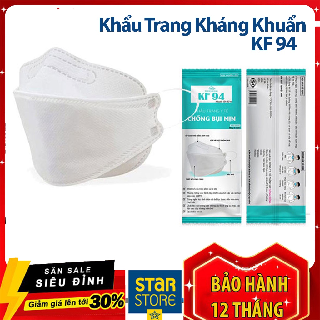 Khẩu trang kháng khuẩn 4D KF94 Hàn Quốc chống bụi mịn,tia UVA