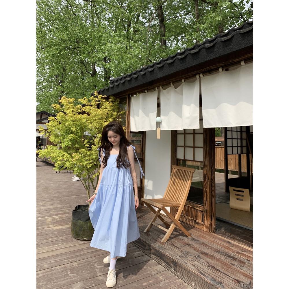 Đầm Váy 2 Dây Maxi Babydoll Dáng Dài Dễ Thương Phong Cách Ulzzang Hàn Quốc