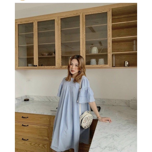 Đầm babydoll sọc caro xanh xinh xắn dễ mang thích hợp diện thường nhật, dạo phố