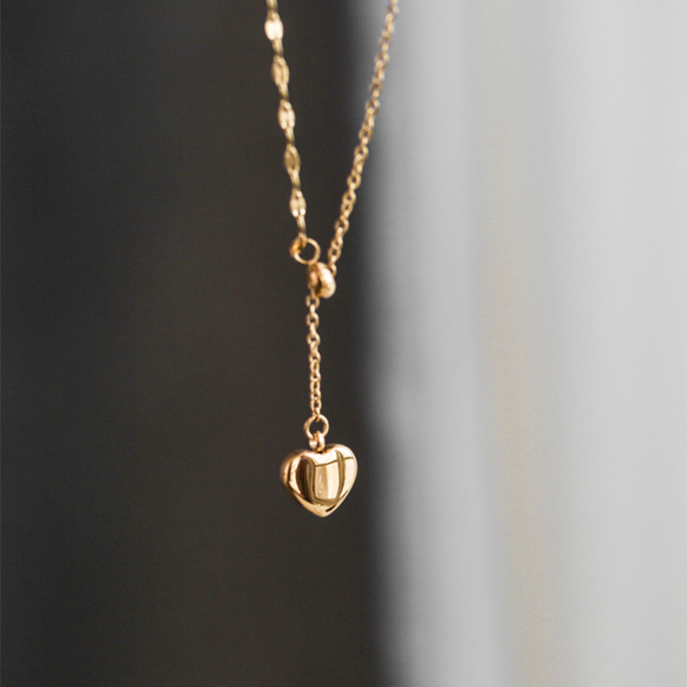 FORBETTER Adjustable Heart Necklace Never Fade Jewelry Clavicle Chain Pendant Fashion Personality Woman Titanium Steel Simple Heart Chocker/Multicolor