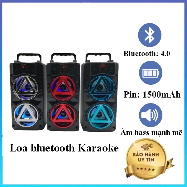 Loa bluetooth karaoke mini tặng kèm mic có dây 3m thuận tiện, lưng vỏ gỗ âm thanh siêu hay bass mạnh - Bảo hành 1 đổi 1