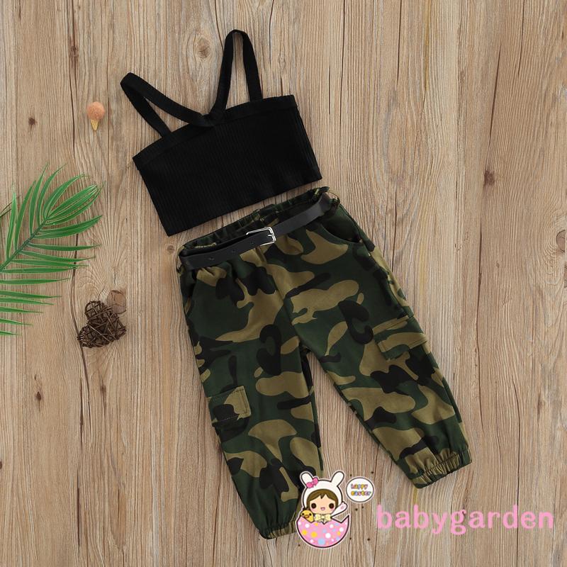 Set Đồ Gồm Áo Hai Dây Màu Trơn Và Quần Dài Họa Tiết Rằn Ri Dành Cho Bé Gái 9 Tháng - 5 Tuổi