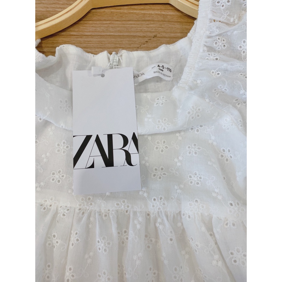 Đầm Trắng Zr Bé Gái Hoa Nhí Đục Lỗ Tiểu Thư MARUHOUSE Váy Cotton 2 Lớp Tay Phồng Xinh Xắn