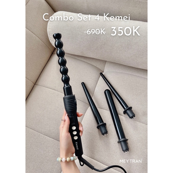 MÁY UỐN XOĂN TÓC LÀM XOĂN TÓC 4 ĐẦU THAY COMBO SET 4 KEMEI PRO4in1 KHÔNG HỘP