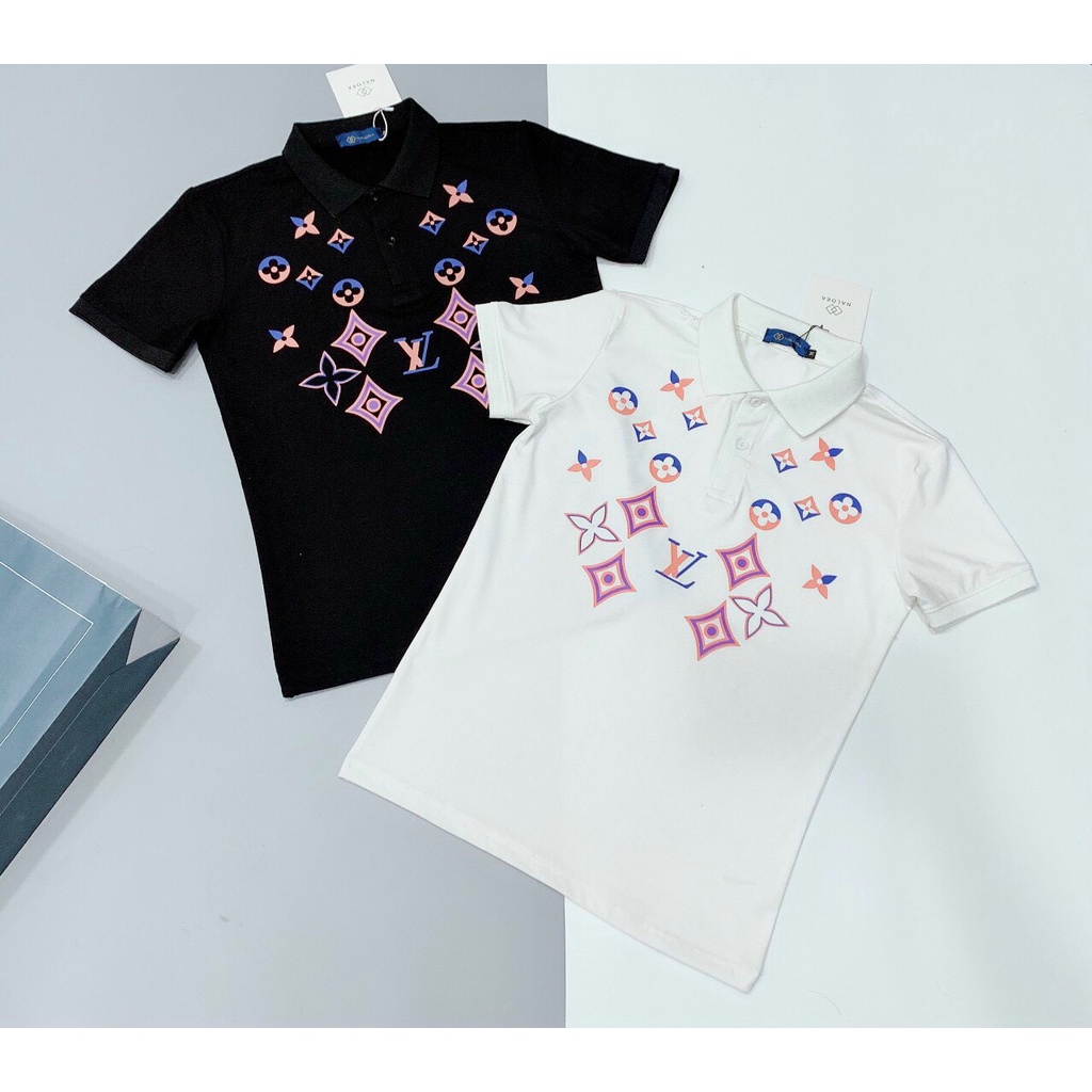 Áo thun nam ngắn tay cổ polo in họa tiết hiệu sang trọng vải cotton cao cấp mềm mịn co giãn form regular NEWSHOP008