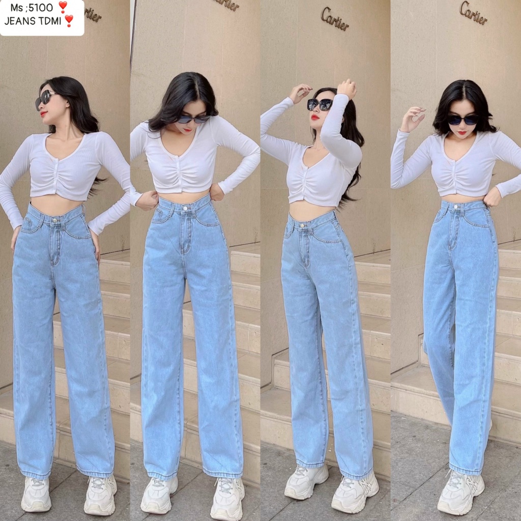 (Hot trend) Quần Jean Ong Đứng Nữ Màu Xanh Lưng Siêu Cao Hách Dáng Shop Maika Jeans