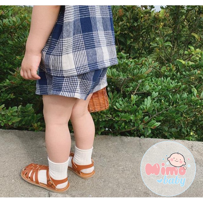 Bộ bé gái hè - Bộ kẻ xanh cổ cánh sen Mimo Baby