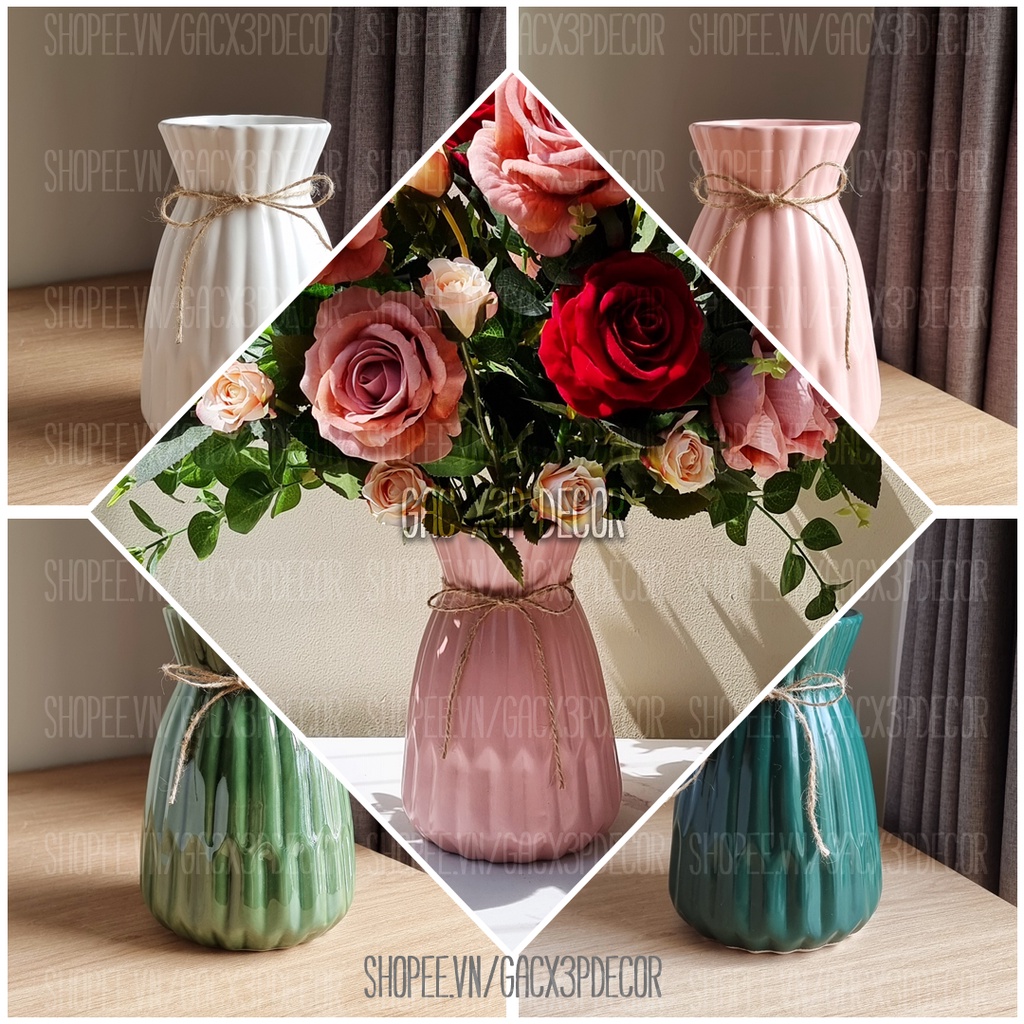 Lọ hoa gốm sứ men lạnh dáng bao cao 21cm - Bát Tràng