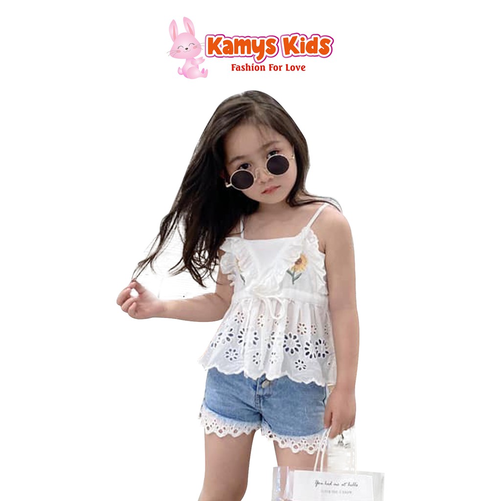 Set áo hai dây và quần sooc đùi trẻ em KAMYS KIDS dễ thương cho bé gái từ 12-30kg