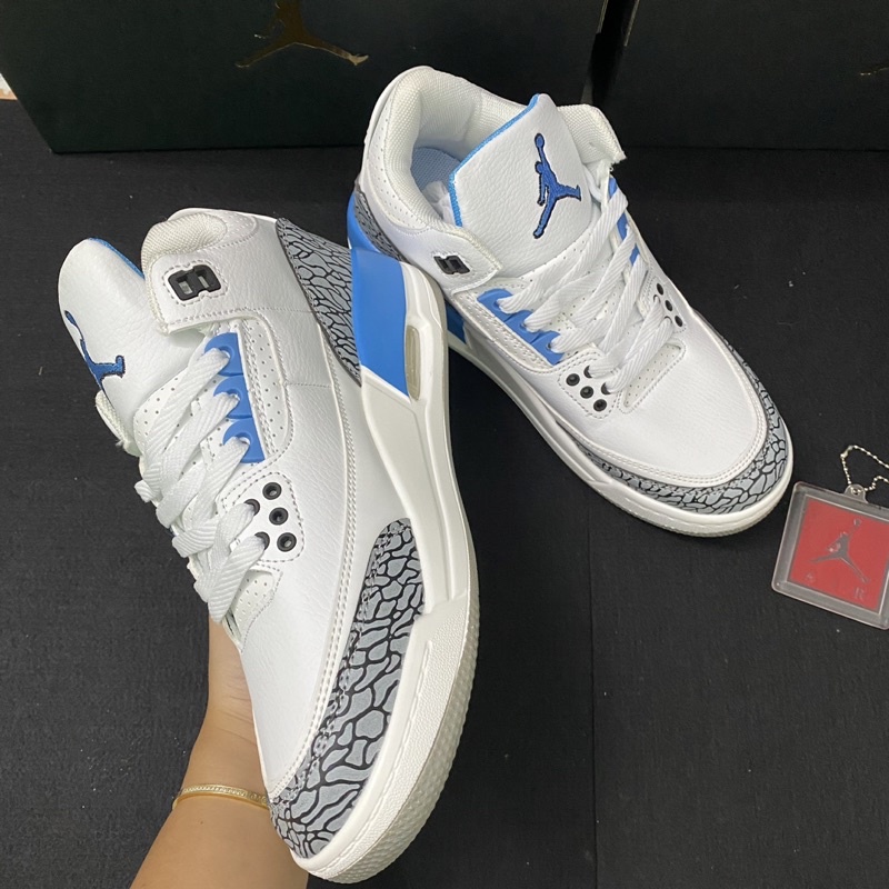 Giầy jordan 3 trắng xanh chơi bóng rổ cho nam Fullbox