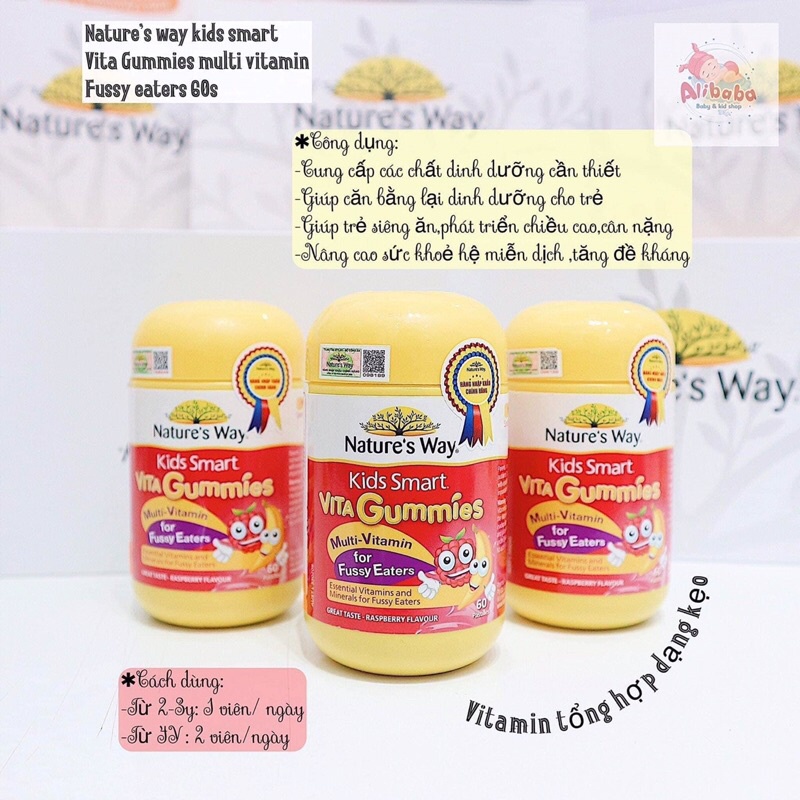 [CHÍNH HÃNG] Kẹo Dẻo Kids Smart Vita Gummies Multi Vitamin Nature’s Way Giúp Bé Ăn Ngon