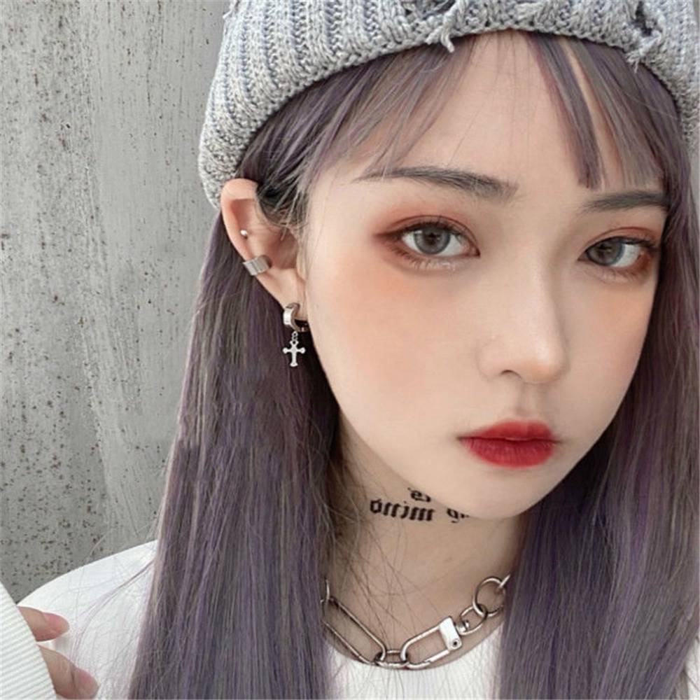 Hoa tai thép titan hình thánh giá thời trang punk cho cặp đôi