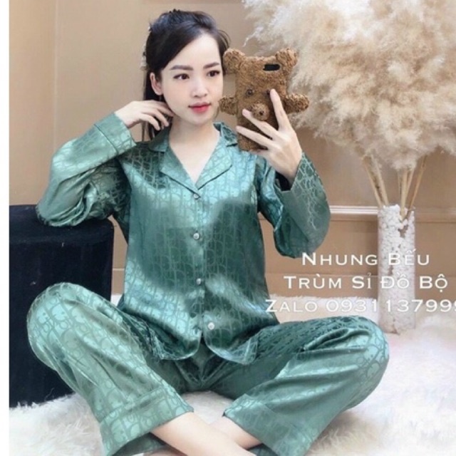 Bộ đồ mặc nhà - Bộ pyjama lụa gấm - Bộ đồ áo dài quần dài