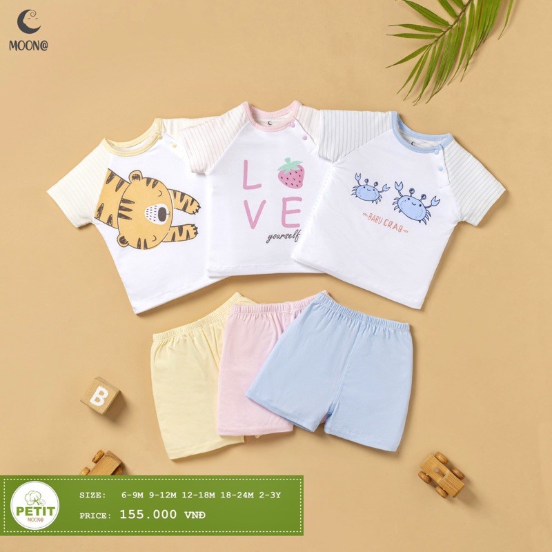 Bộ cộc tay cúc raglan bé trai bé gái (6m-3y)